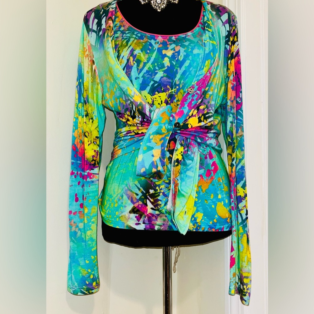 Unique Alba Moda Colorful Abstract Print Tank & Cardigan